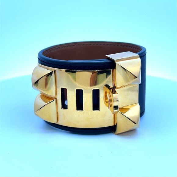 Hermes 2013 Noir Swift Leather Collier de Chien CDC Gold HW Bracelet Size S - Picture 5 of 8